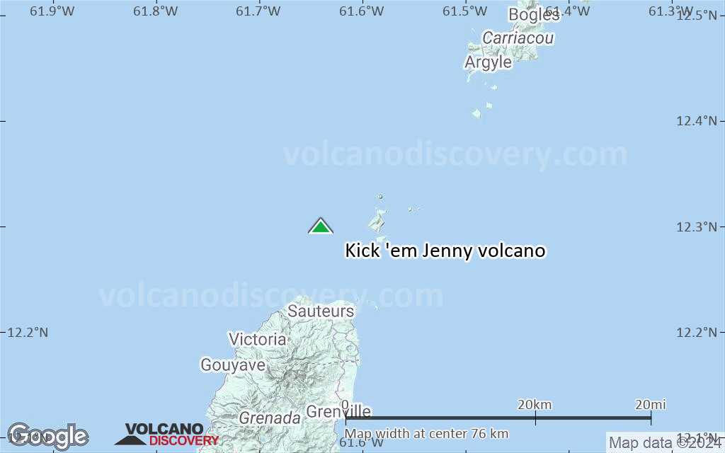 Terrain-type map of Kick 'em Jenny volcano (scale of 10s of km)