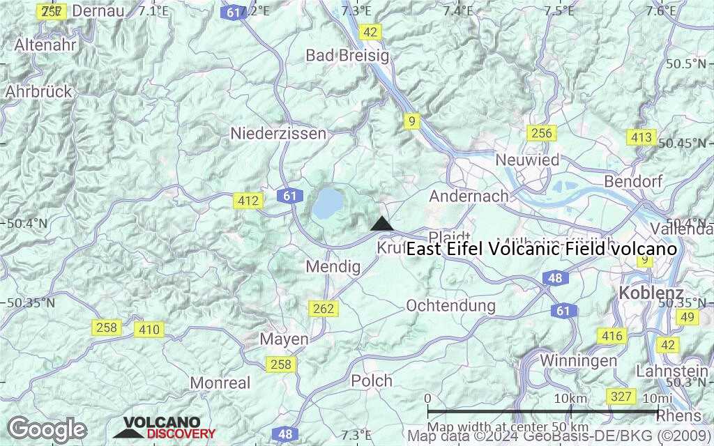 Terrain-type map of East Eifel Volcanic Field volcano (scale of 10s of km)