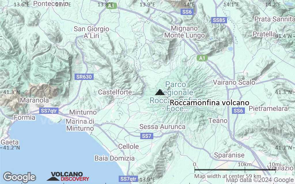 Terrain-type map of Roccamonfina volcano (scale of 10s of km)