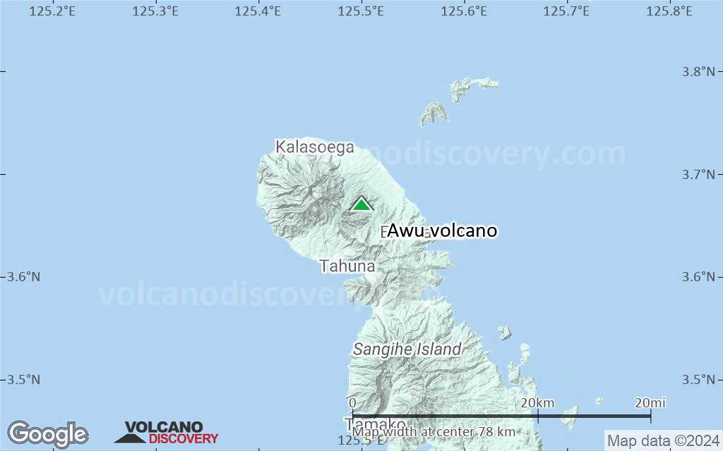 Terrain-type map of Awu volcano (scale of 10s of km)