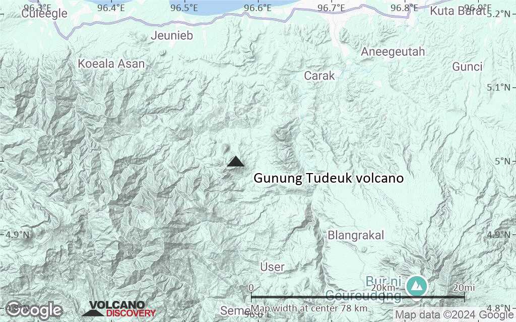 Terrain-type map of Gunung Tudeuk volcano (scale of 10s of km)