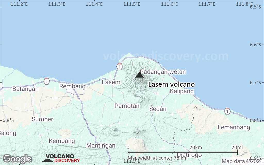 Terrain-type map of Lasem volcano (scale of 10s of km)