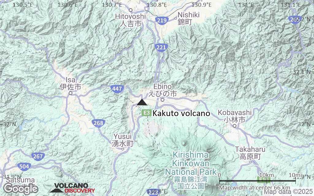 Terrain-type map of Kakuto volcano (scale of 10s of km)