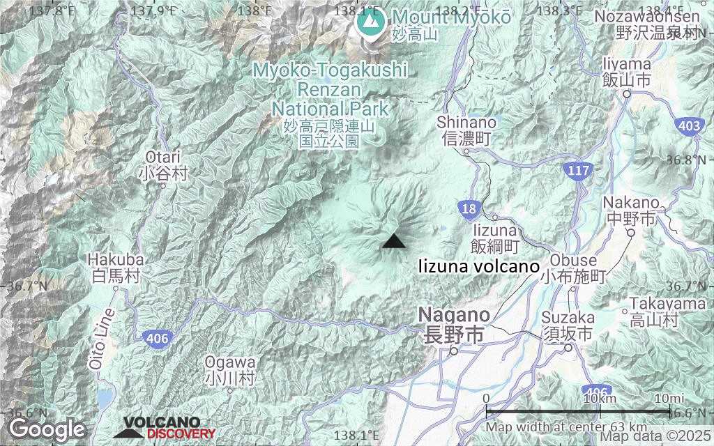 Terrain-type map of Iizuna volcano (scale of 10s of km)