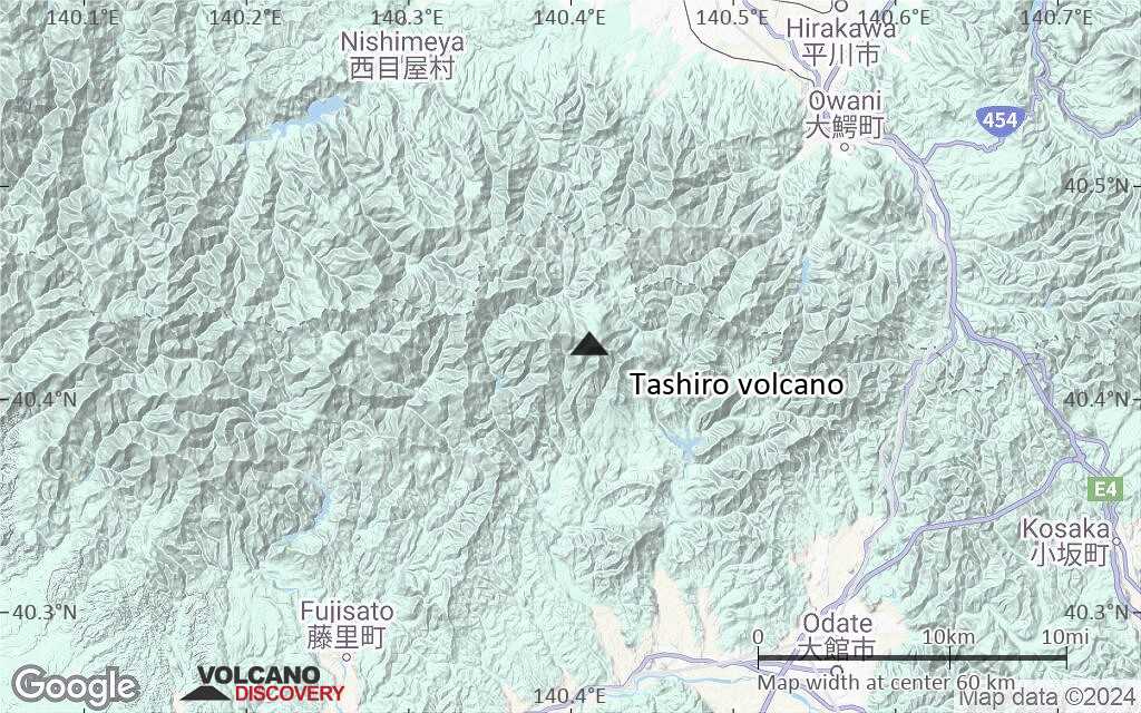 Terrain-type map of Tashiro volcano (scale of 10s of km)