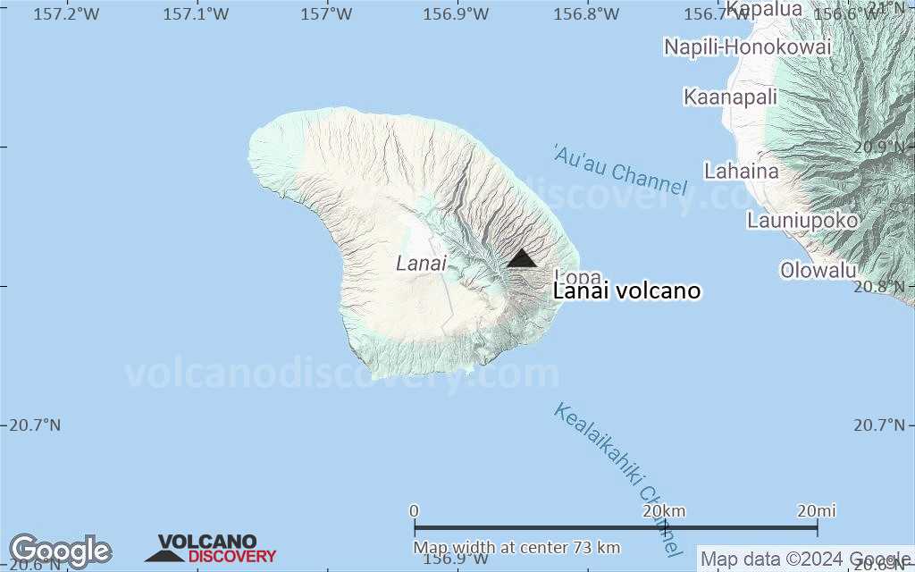 Terrain-type map of Lanai volcano (scale of 10s of km)
