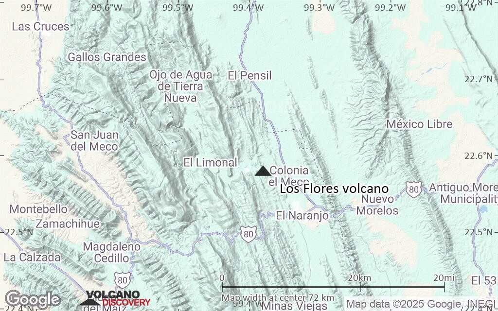 Terrain-type map of Los Flores volcano (scale of 10s of km)