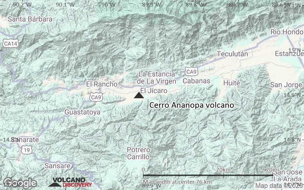 Terrain-type map of Cerro Ananopa volcano (scale of 10s of km)