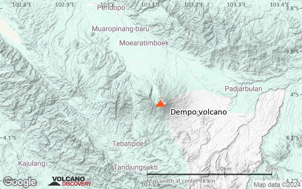 Terrain-type map of Dempo volcano (scale of 10s of km)