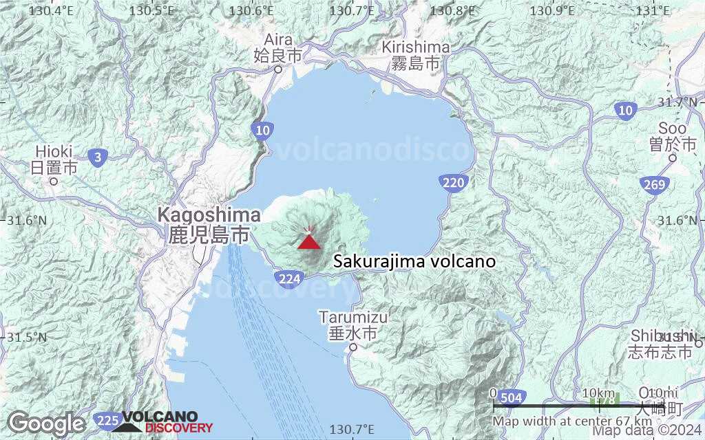 Terrain-type map of Sakurajima volcano (scale of 10s of km)