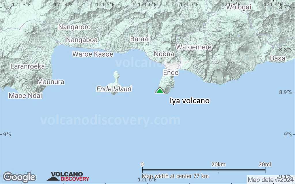 Terrain-type map of Iya volcano (scale of 10s of km)