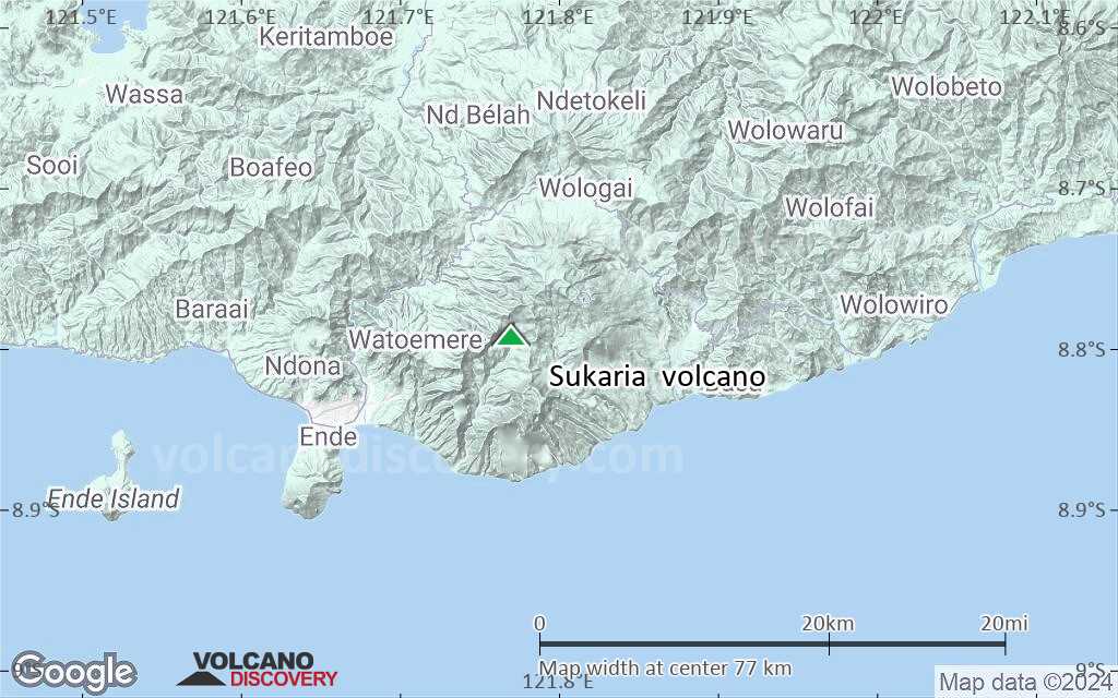 Terrain-type map of Sukaria  volcano (scale of 10s of km)