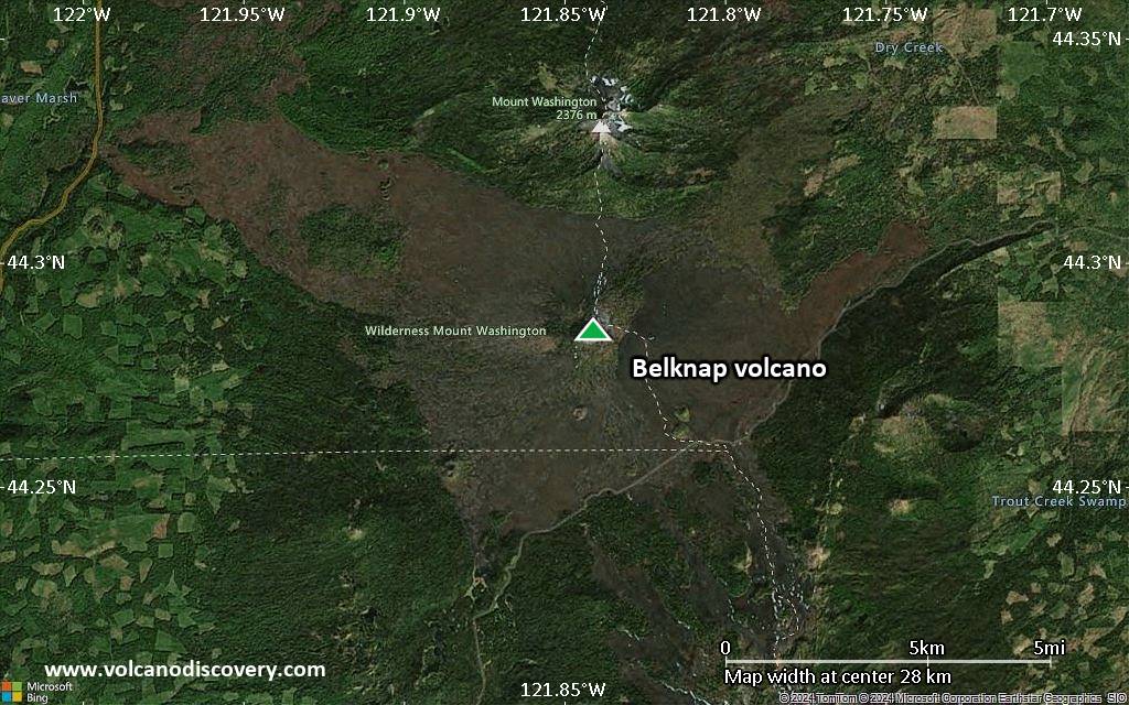Satellite/aerial-type map of Belknap volcano (scale of 20-40 km)