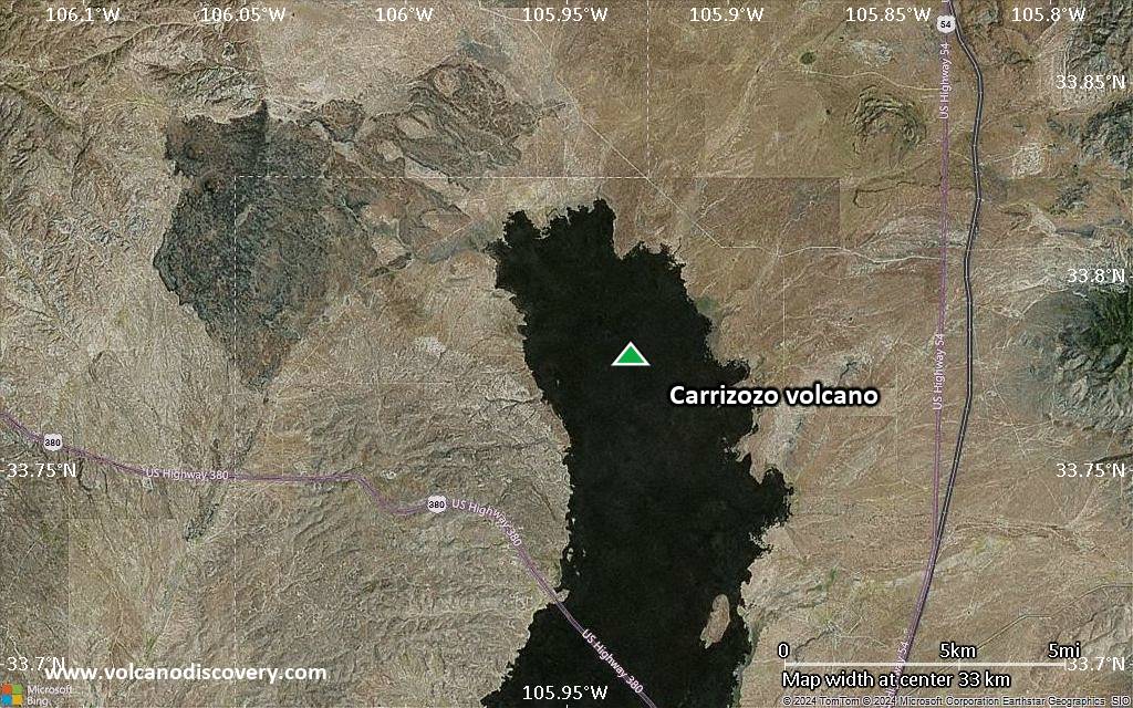 Satellite/aerial-type map of Carrizozo volcano (scale of 20-40 km)