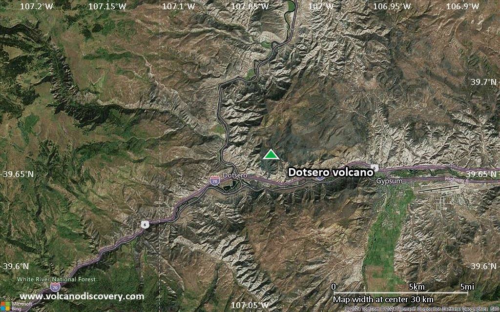 Satellite/aerial-type map of Dotsero volcano (scale of 20-40 km)