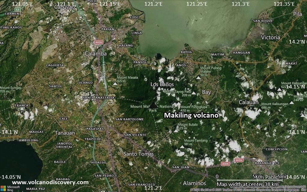 Satellite/aerial-type map of Makiling volcano (scale of 20-40 km)