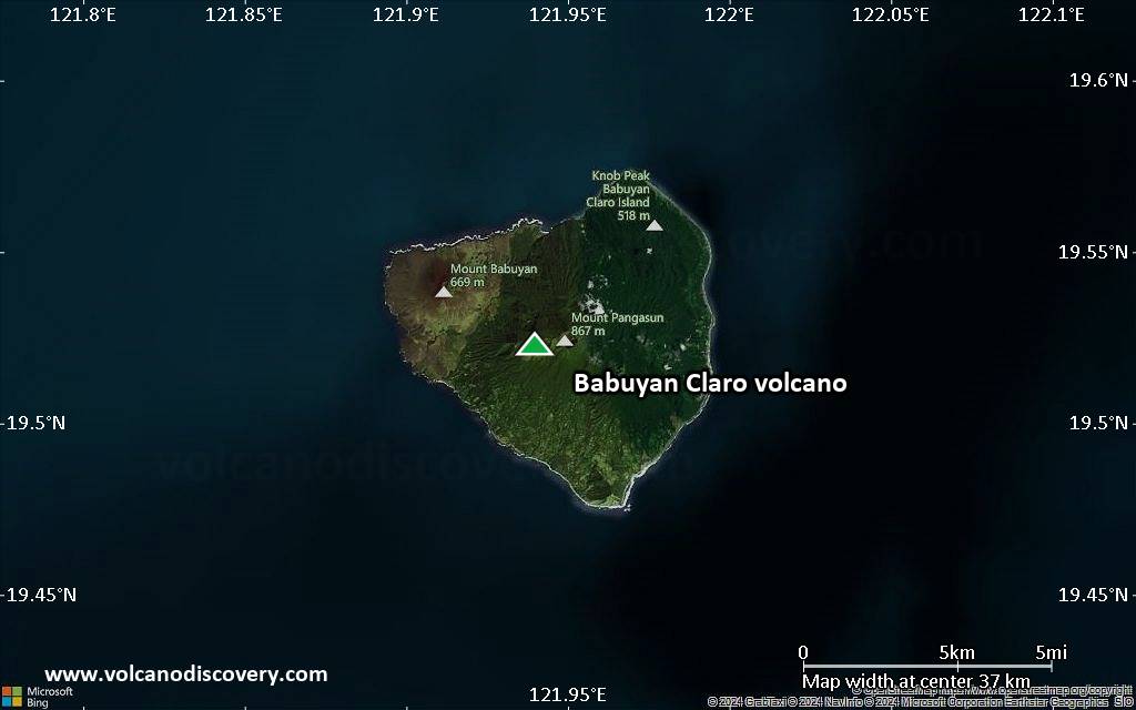 Satellite/aerial-type map of Babuyan Claro volcano (scale of 20-40 km)