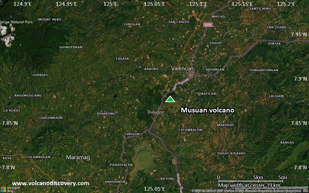 Satellite/aerial-type map of Musuan volcano (scale of 20-40 km)