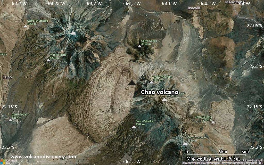 Satellite/aerial-type map of Chao volcano (scale of 20-40 km)