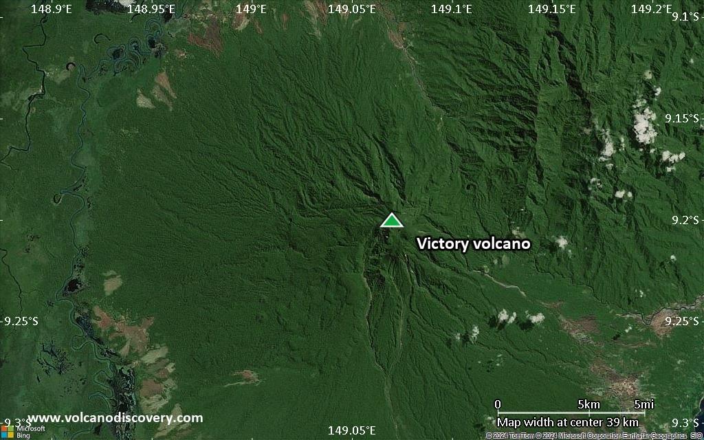 Satellite/aerial-type map of Victory volcano (scale of 20-40 km)