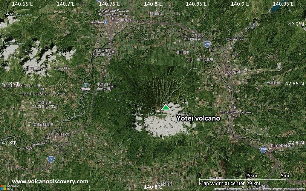 Satellite/aerial-type map of Yotei volcano (scale of 20-40 km)