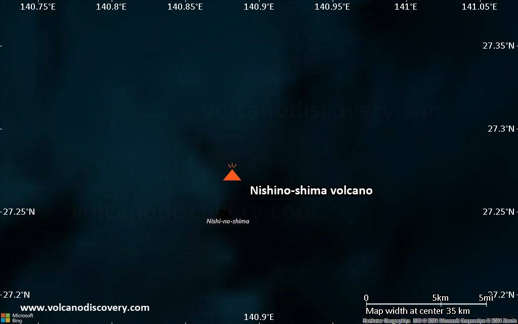 Satellite/aerial-type map of Nishino-shima volcano (scale of 20-40 km)