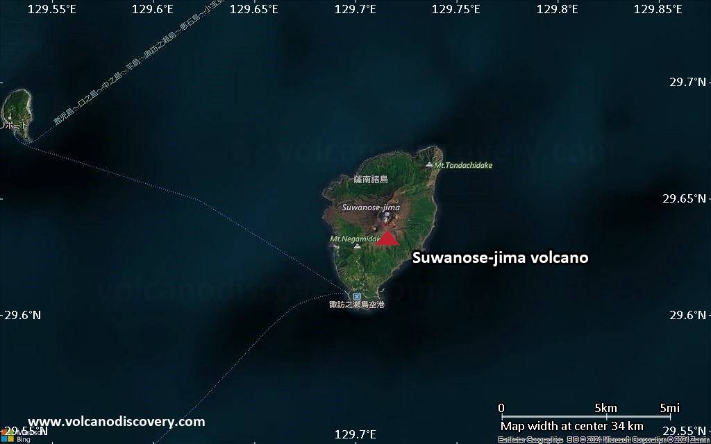 Satellite/aerial-type map of Suwanose-jima volcano (scale of 20-40 km)