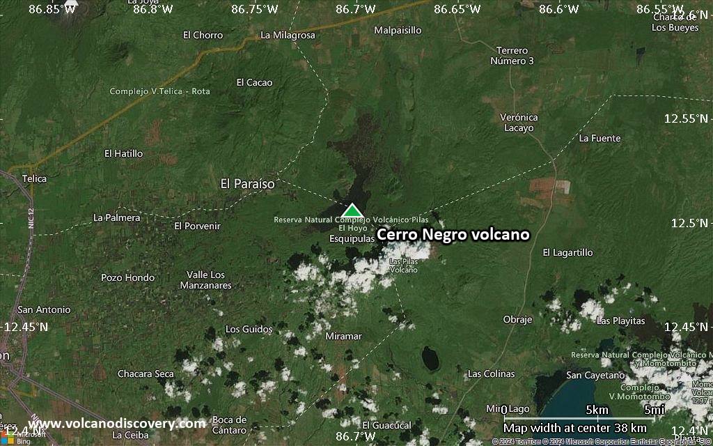 Satellite/aerial-type map of Cerro Negro volcano (scale of 20-40 km)