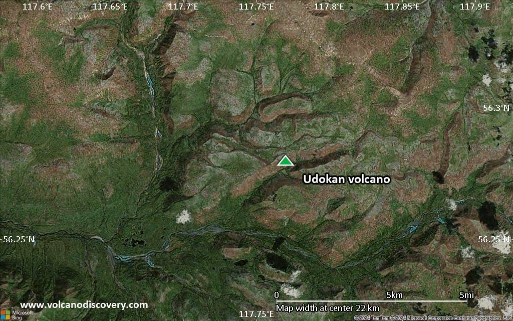 Satellite/aerial-type map of Udokan volcano (scale of 20-40 km)