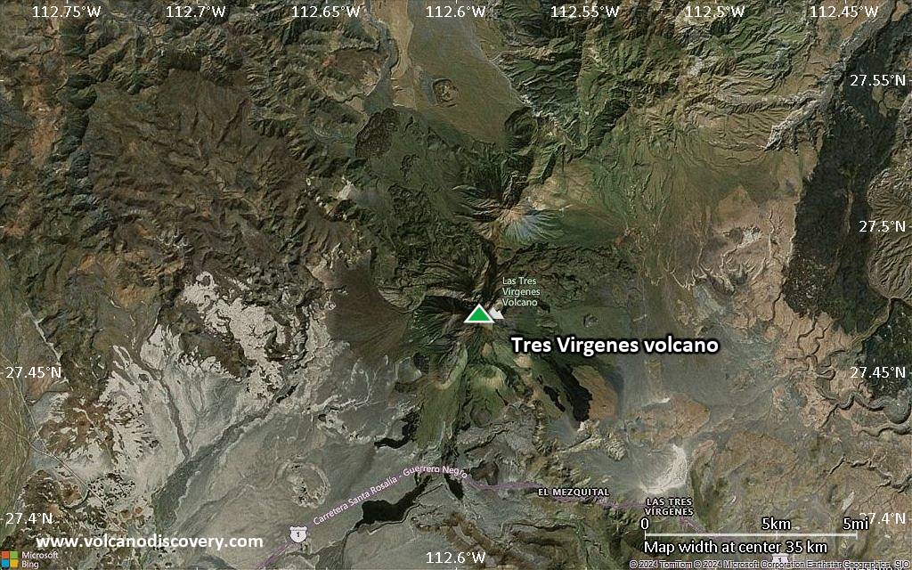 Satellite/aerial-type map of Tres Virgenes volcano (scale of 20-40 km)