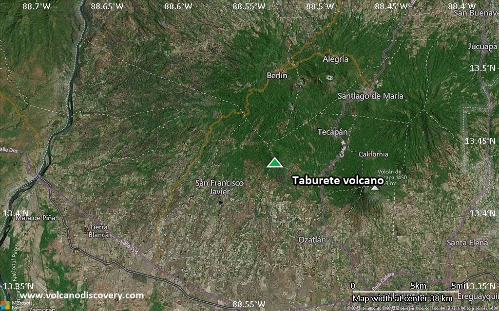 Satellite/aerial-type map of Taburete volcano (scale of 20-40 km)