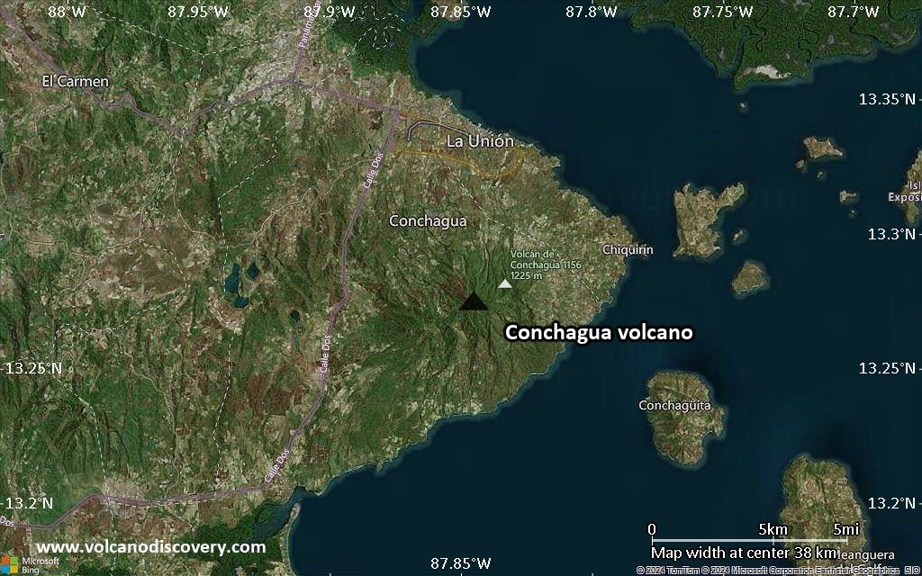 Satellite/aerial-type map of Conchagua volcano (scale of 20-40 km)
