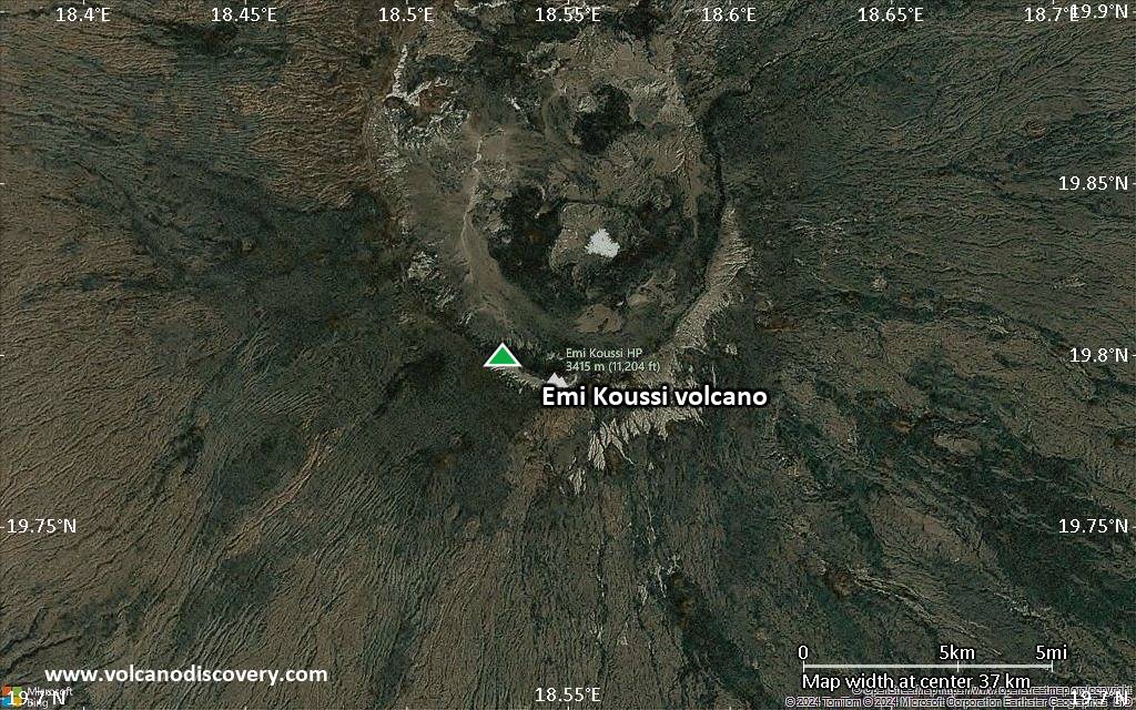 Satellite/aerial-type map of Emi Koussi volcano (scale of 20-40 km)