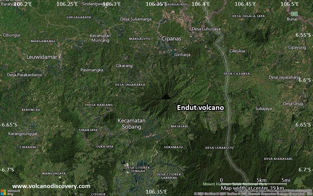 Satellite/aerial-type map of Endut volcano (scale of 20-40 km)