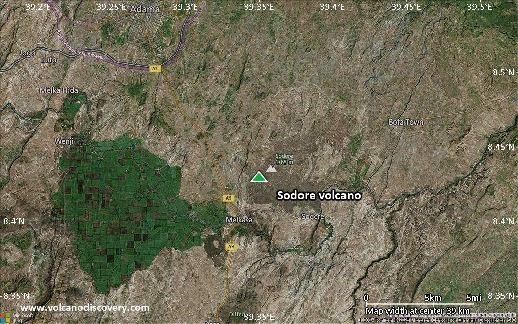 Satellite/aerial-type map of Sodore volcano (scale of 20-40 km)