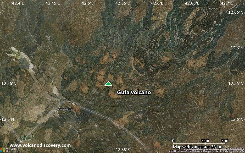 Satellite/aerial-type map of Gufa volcano (scale of 20-40 km)