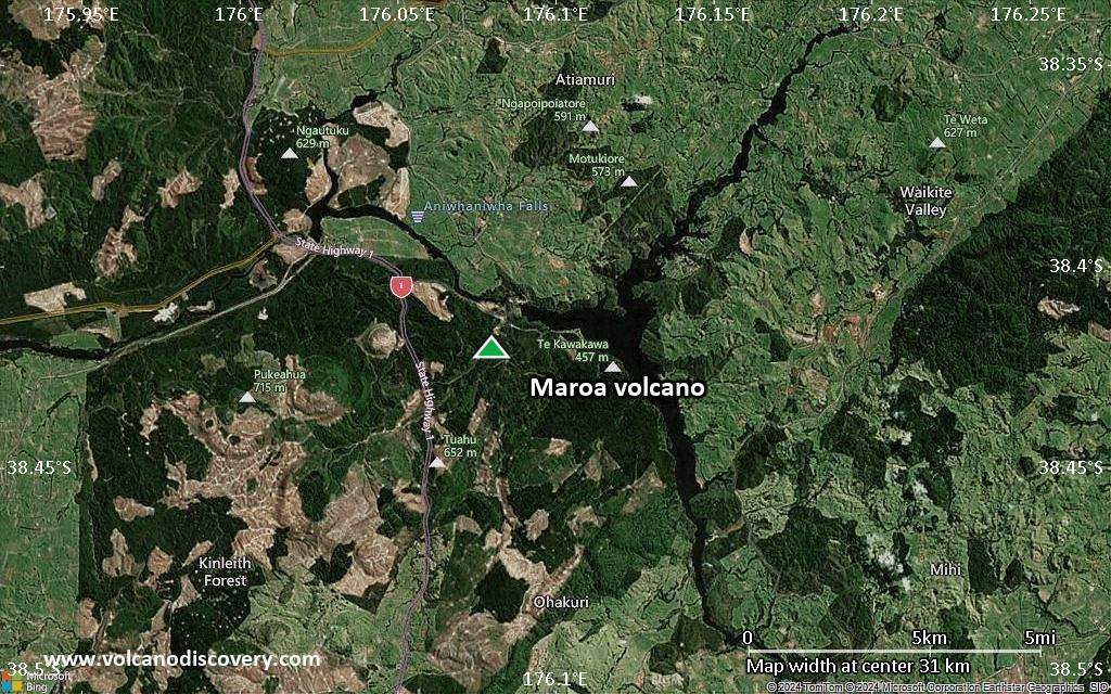 Satellite/aerial-type map of Maroa volcano (scale of 20-40 km)
