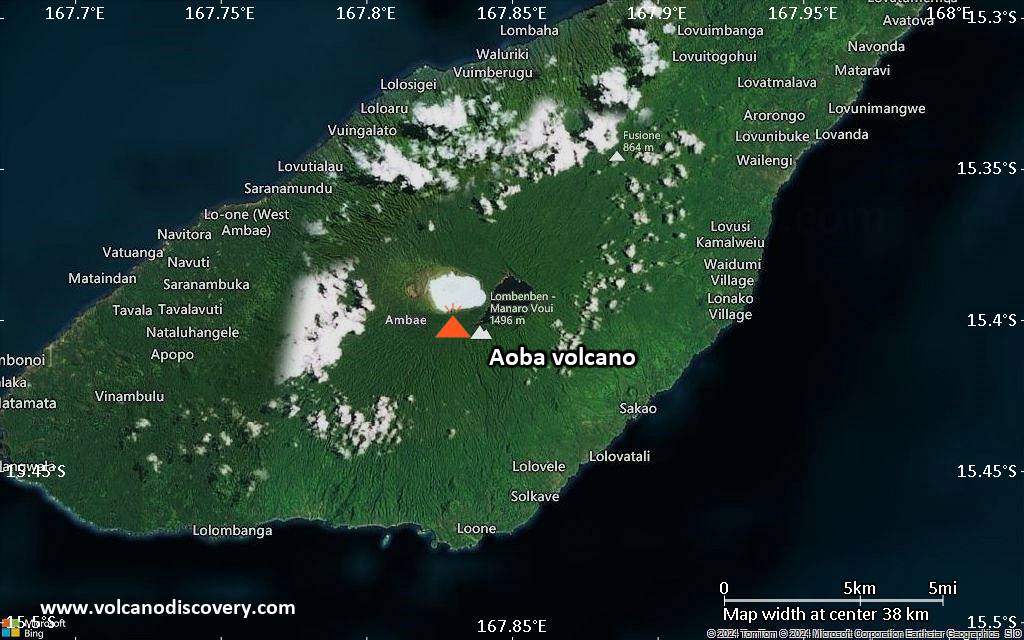 Satellite/aerial-type map of Aoba volcano (scale of 20-40 km)
