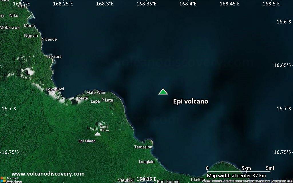 Satellite/aerial-type map of Epi volcano (scale of 20-40 km)
