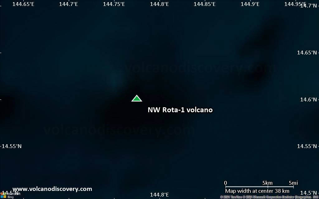 Satellite/aerial-type map of NW Rota-1 volcano (scale of 20-40 km)