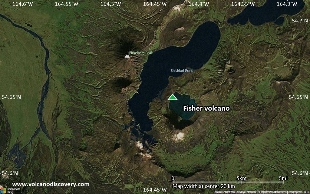 Satellite/aerial-type map of Fisher volcano (scale of 20-40 km)