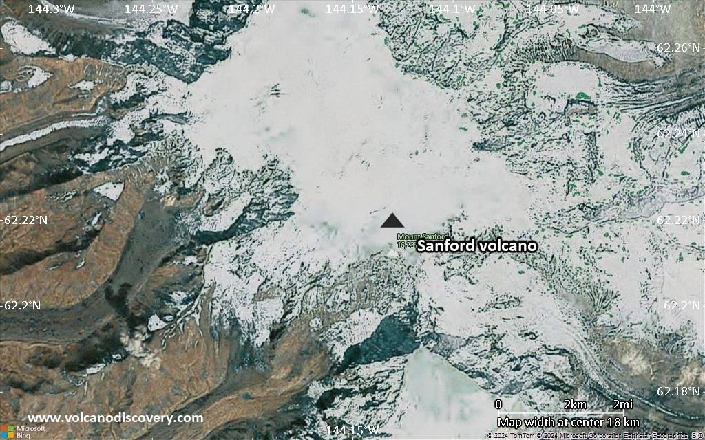 Satellite/aerial-type map of Sanford volcano (scale of 20-40 km)