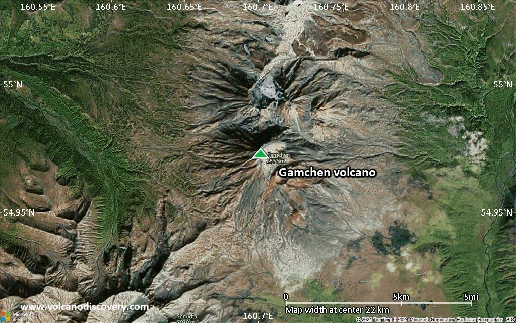 Satellite/aerial-type map of Gamchen volcano (scale of 20-40 km)