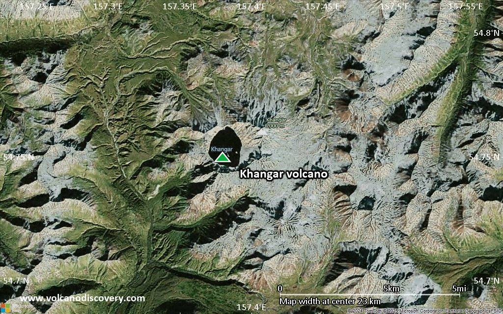 Satellite/aerial-type map of Khangar volcano (scale of 20-40 km)