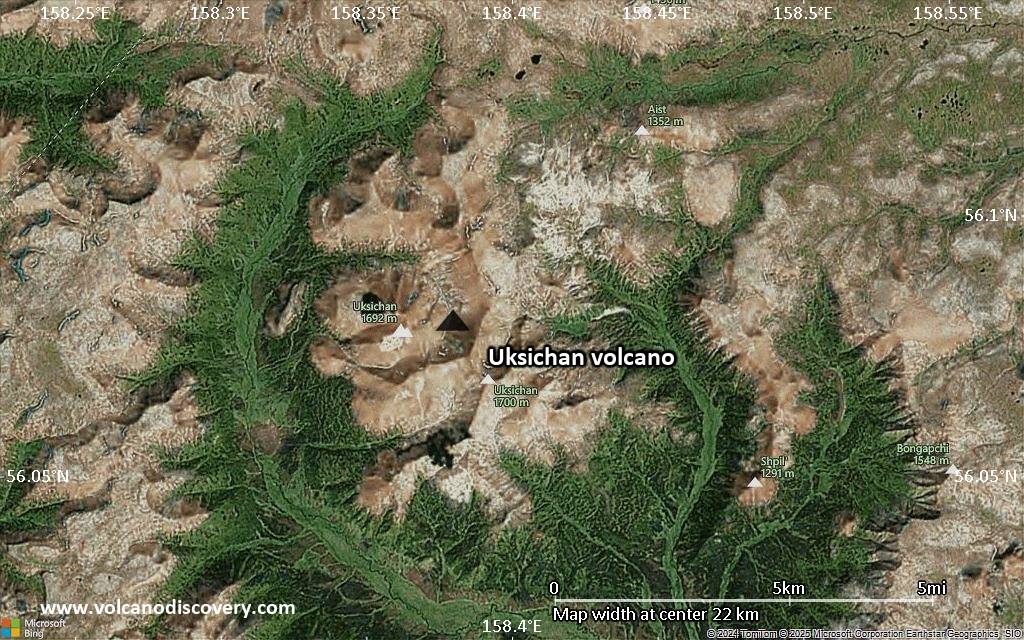 Satellite/aerial-type map of Uksichan volcano (scale of 20-40 km)