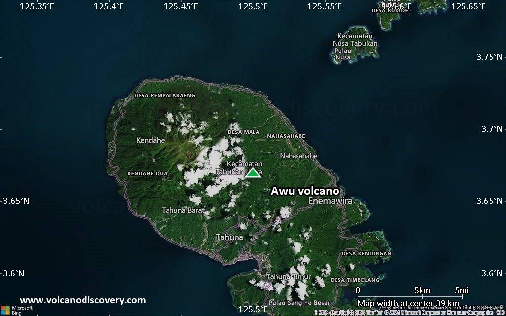 Satellite/aerial-type map of Awu volcano (scale of 20-40 km)