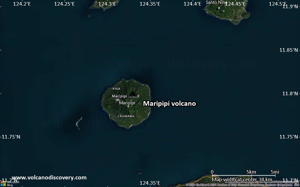 Satellite/aerial-type map of Maripipi volcano (scale of 20-40 km)