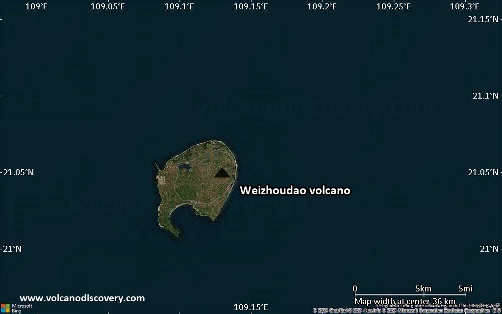 Satellite/aerial-type map of Weizhoudao volcano (scale of 20-40 km)