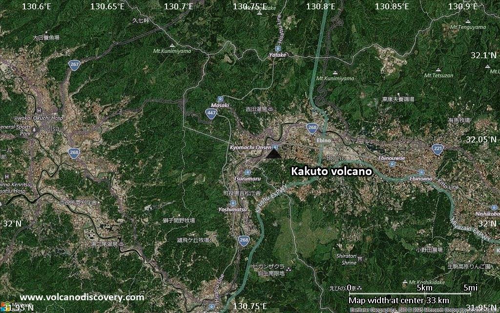 Satellite/aerial-type map of Kakuto volcano (scale of 20-40 km)