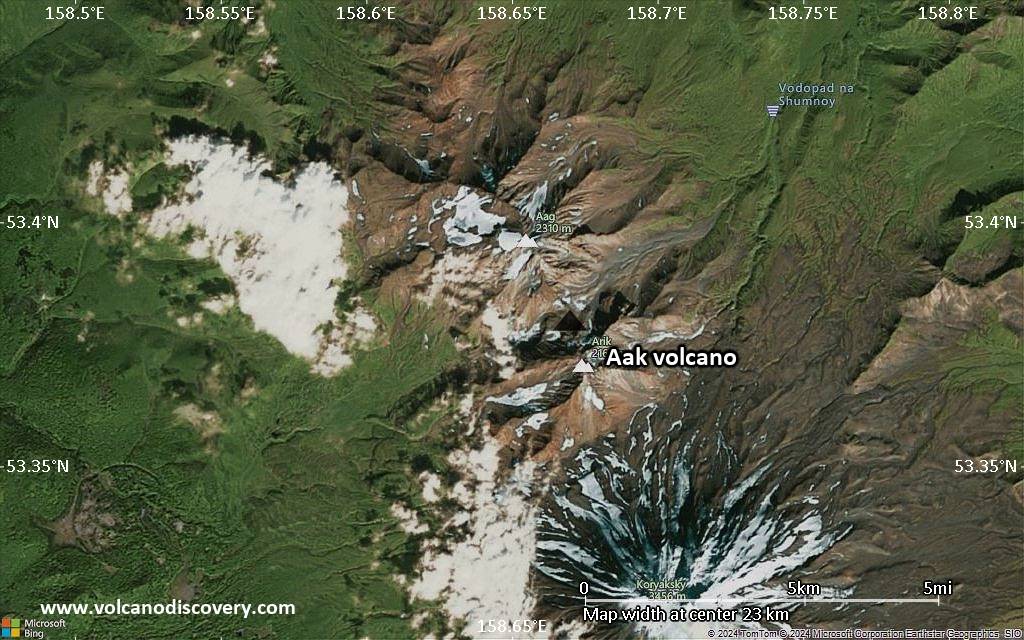 Satellite/aerial-type map of Aak volcano (scale of 20-40 km)